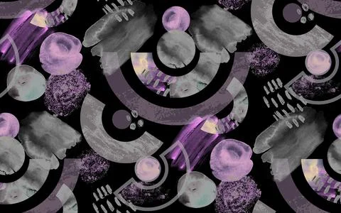 Abstract geometric dark seamless pattern. Watercolor semi-circles and circles Illustrazione stock