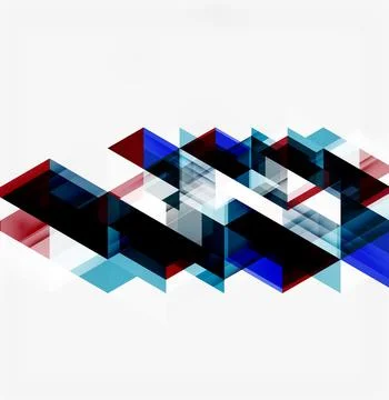 Abstract geometric design. Blue, black, red triangles overlap creating dynami Stock Illustration