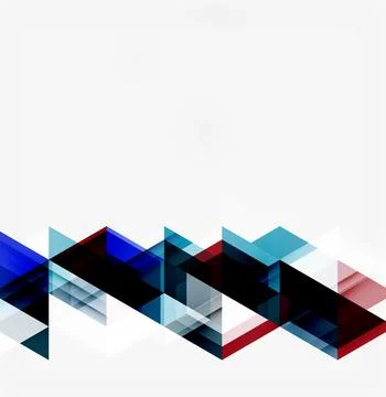 Abstract geometric design. Blue, red, black triangles overlap white backgroun Stock Illustration