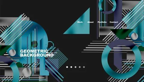 Abstract geometric design. Blue, teal, white shapes overlap. Text reads Stock Illustration