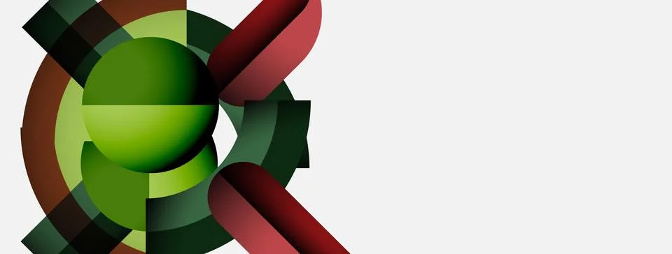 Abstract geometric design. Circles intersect, creating layered shapes. Green, Illustrazione stock
