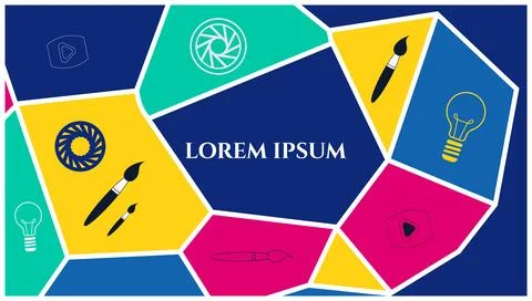 Abstract geometric design with creative icons and lorem ipsum text, design to Ilustración de archivo