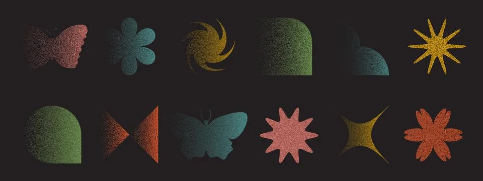 Abstract geometric design elements with noise photocopy dots. Modern shapes.. Stock Illustration