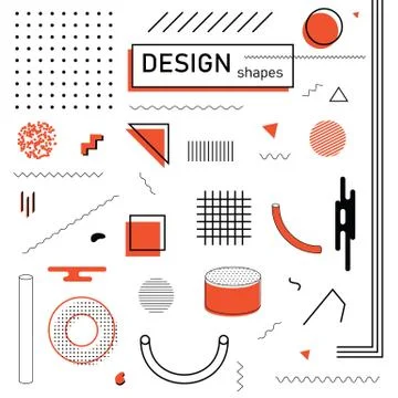 Abstract geometric design elements set. Memphis style composition for magazine Stock Illustration
