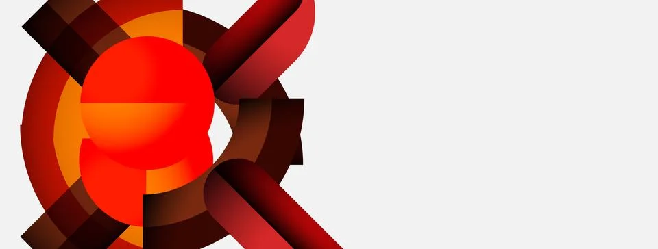 Abstract geometric design features concentric shapes. Red sphere dominates Stock Illustration