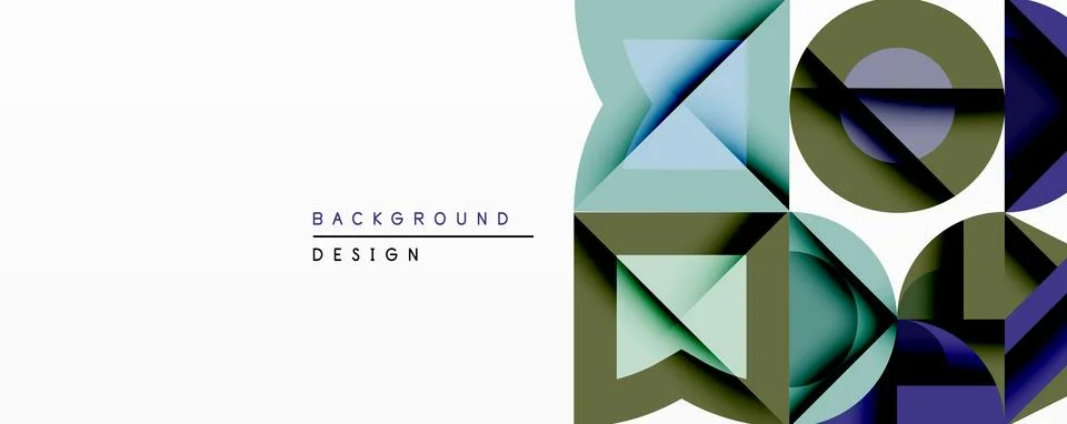 Abstract geometric design features layered shapes, cool color palette. イラスト素材