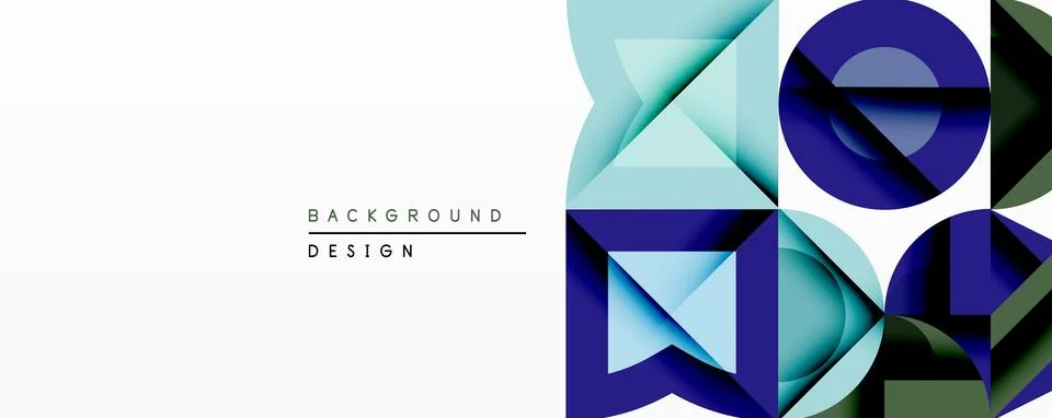 Abstract geometric design features layered shapes, blue, green hues. Minimalist Stock Illustration
