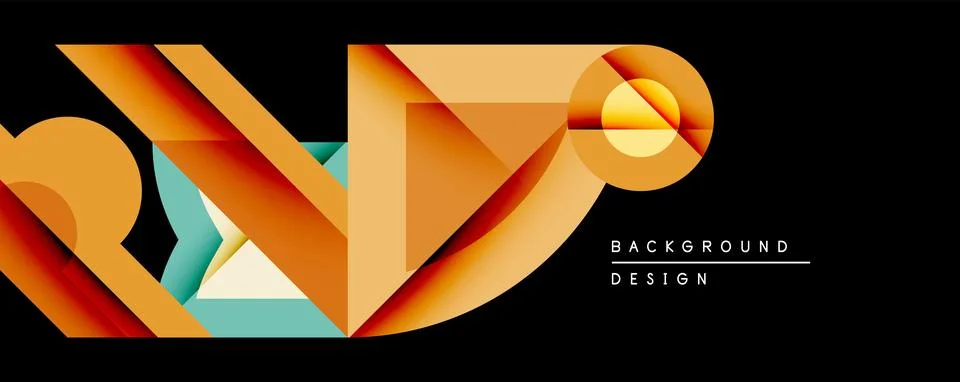 Abstract geometric design features layered shapes, warm colors, plus teal Stock Illustration