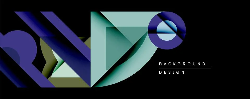 Abstract geometric design features overlapping lines, circles, squares. Gradient Stock Illustration