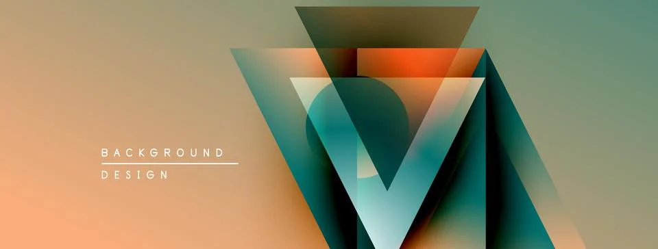 Abstract geometric design features overlapping triangles. Gradient colors blend Illustrazione stock