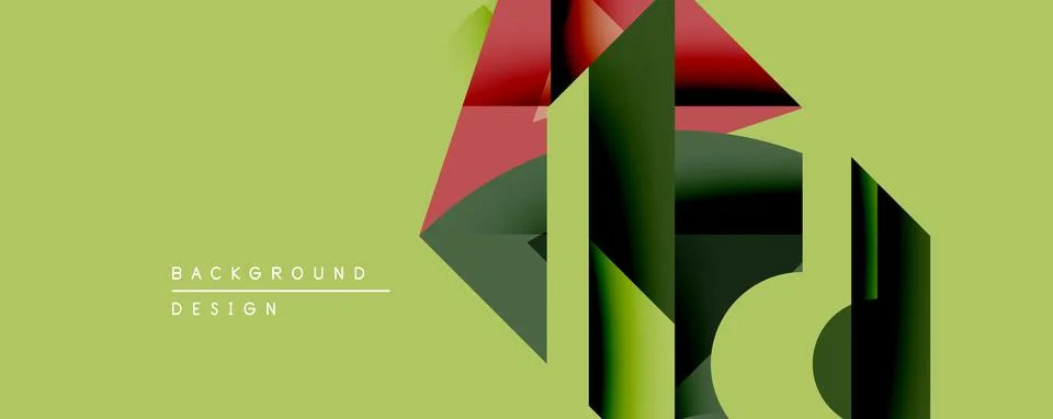 Abstract geometric design features overlapping shapes. Green, red, dark hues 스톡 일러스트