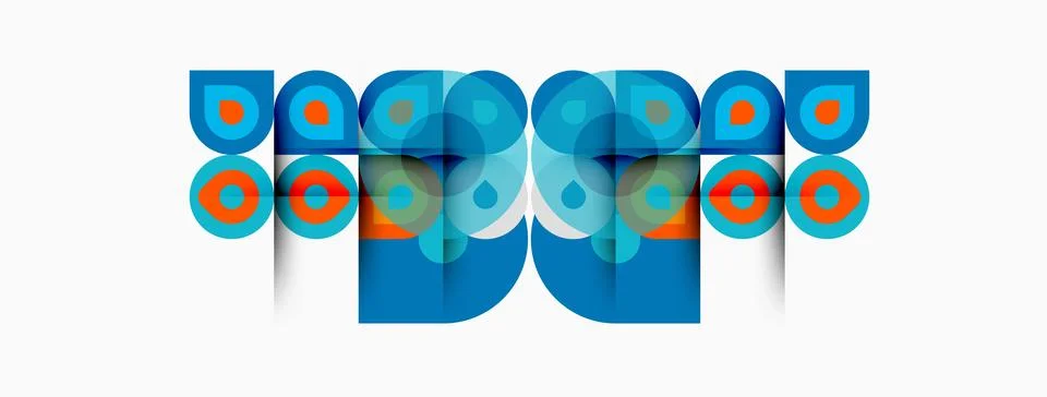 Abstract geometric design features repeating shapes, blue, orange, gray tones Illustrazione stock