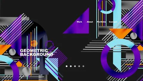Abstract geometric design features vibrant purple, teal, orange elements. Stock Illustration