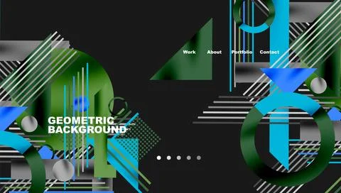 Abstract geometric design features vibrant cyan, green, gray elements. 库存插图