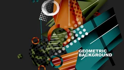 Abstract geometric design features vibrant shapes, lines, dots. Modern Illustrazione stock