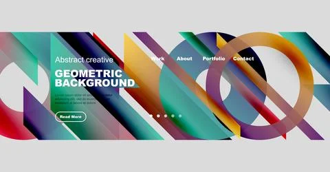 Abstract geometric design features vibrant colors, layered shapes, website Stock Illustration