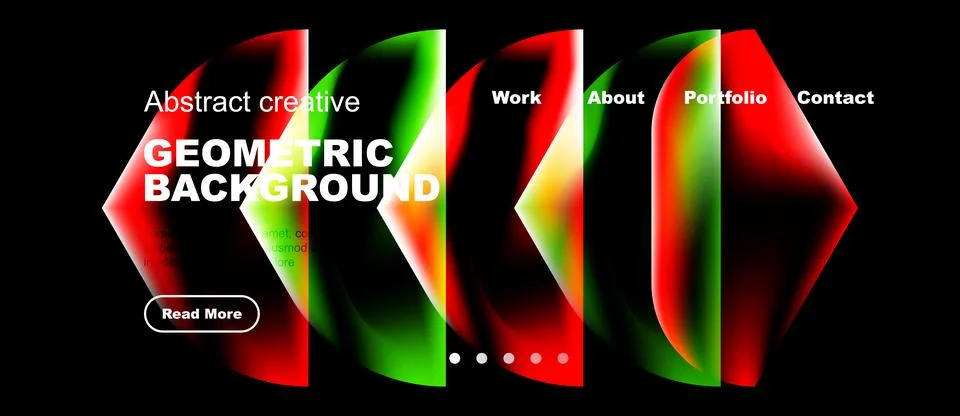 Abstract geometric design features vibrant gradients, text overlays, navigati Stock Illustration