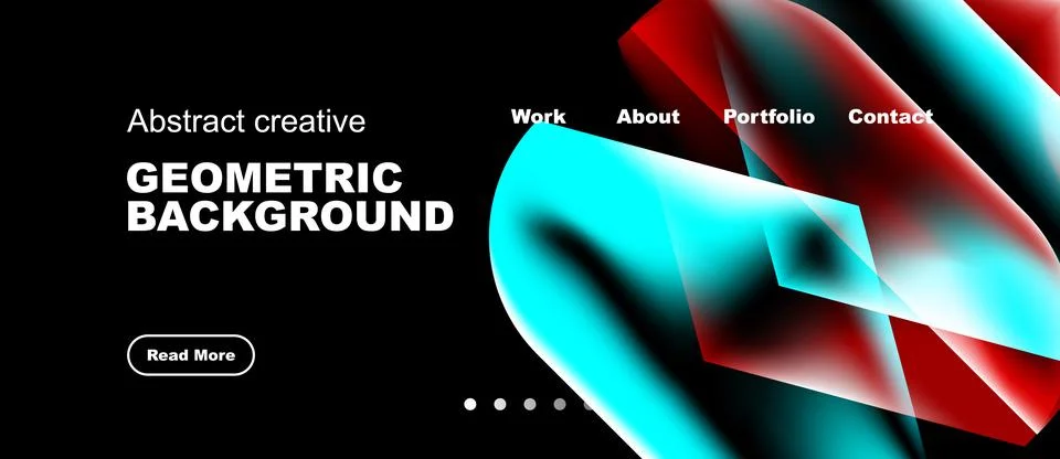 Abstract geometric design features vibrant blue, red gradients. Text includes Stock Illustration