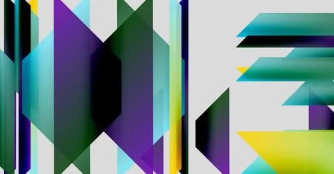 Abstract geometric design featuring bold colors, sharp angles, overlapping Stock Illustration