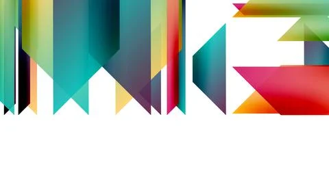 Abstract geometric design featuring colorful triangles forming letter shapes. Ilustración de archivo