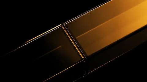 Abstract geometric design featuring intersecting golden shapes on black Stockfoto's