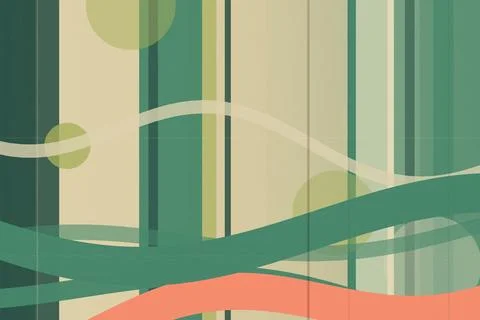 Abstract geometric design featuring layered green, beige, and coral shapes .. Stock Illustration
