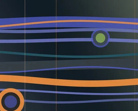 Abstract geometric design featuring layered blue and orange stripes with ci.. Stock Illustration