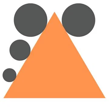 Abstract geometric design featuring orange triangle and dark gray circles a.. Stock Illustration