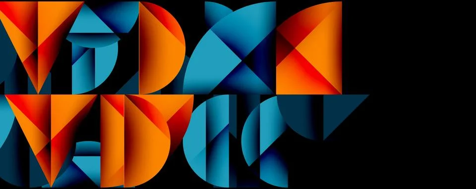 Abstract geometric design featuring overlapping shapes, vibrant orange, blue 库存插图