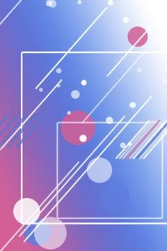 Abstract geometric design with floating circles, lines, and squares in blue.. Illustrazione stock