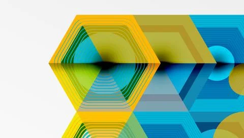 Abstract geometric design. Hexagons overlap, creating layered colorful patterns. Stock Illustration