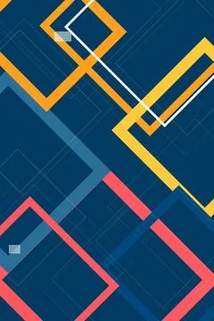 Abstract geometric design with interlocking squares and lines in blue, oran.. Stock Illustration