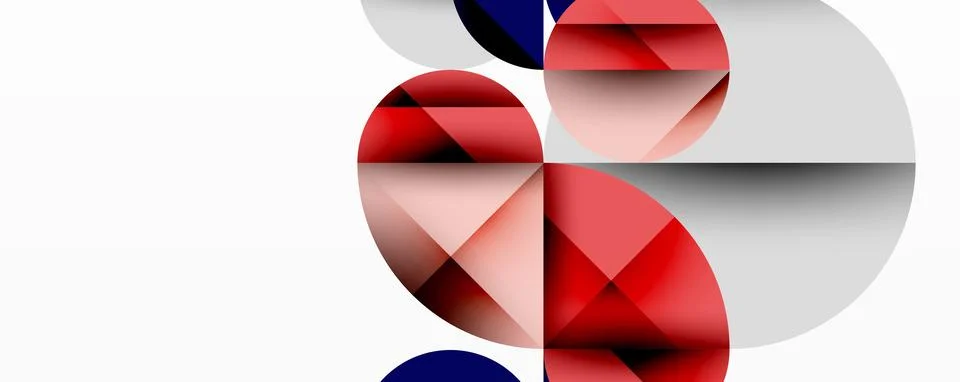 Abstract geometric design with intersecting circles, triangles, squares and Stock Illustration