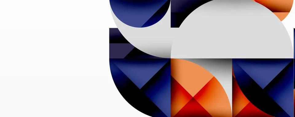 Abstract geometric design with intersecting circles, triangles, squares and Stock Illustration