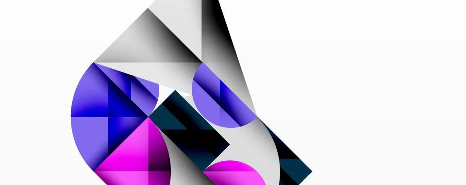 Abstract geometric design with intersecting circles, triangles, squares and Stock Illustration