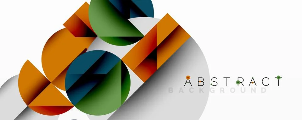 Abstract geometric design with intersecting circles, triangles, squares and Stock Illustration