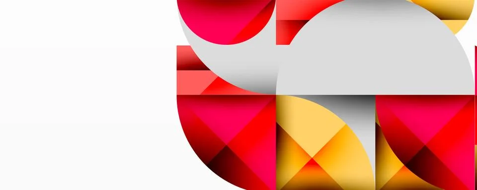 Abstract geometric design with intersecting circles, triangles, squares and Stock Illustration