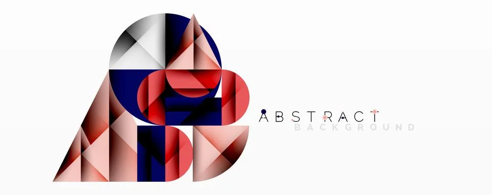 Abstract geometric design with intersecting circles, triangles, squares and Stock Illustration