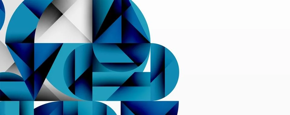 Abstract geometric design with intersecting circles, triangles, squares and Stock Illustration