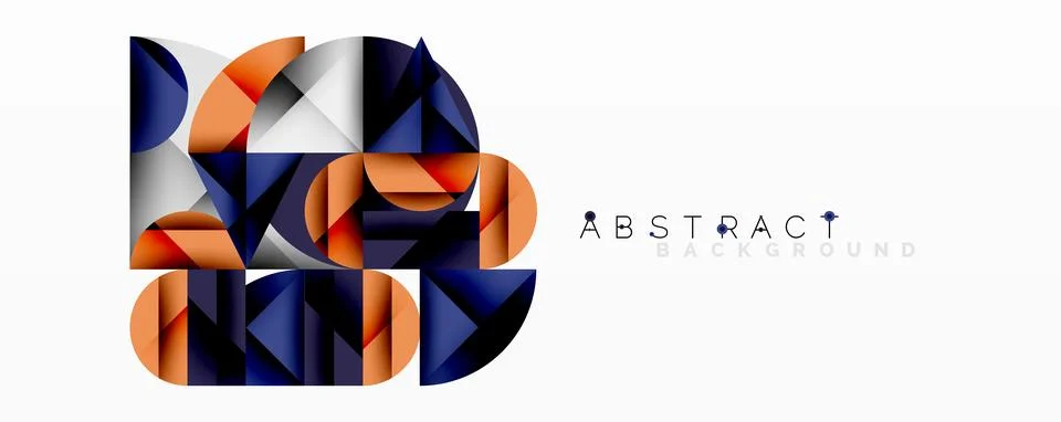 Abstract geometric design with intersecting circles, triangles, squares and Stock Illustration