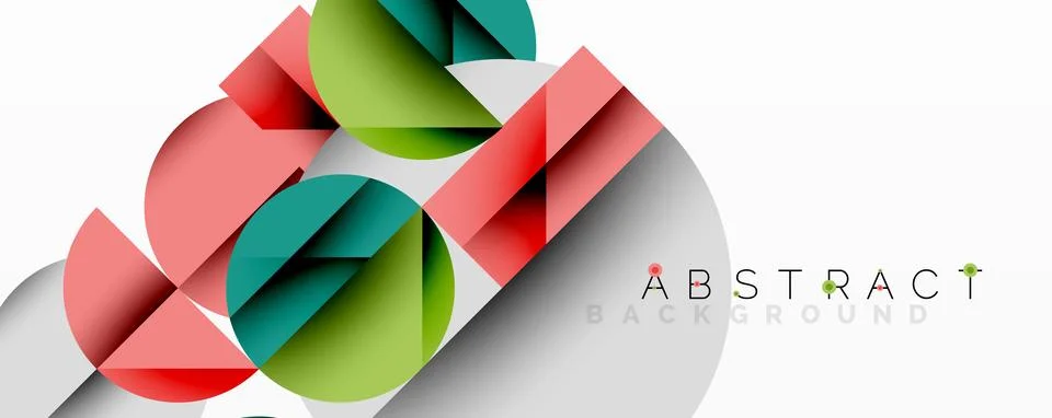 Abstract geometric design with intersecting circles, triangles, squares and Stock Illustration