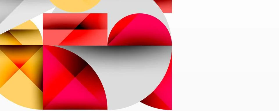 Abstract geometric design with intersecting circles, triangles, squares and Stock Illustration