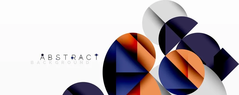Abstract geometric design with intersecting circles, triangles, squares and Stock Illustration