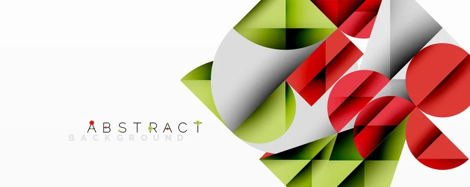 Abstract geometric design with intersecting circles, triangles, squares and Stock Illustration