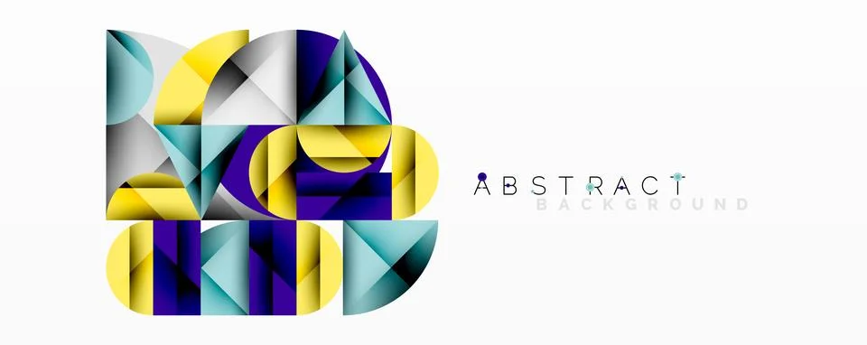 Abstract geometric design with intersecting circles, triangles, squares and Stock Illustration