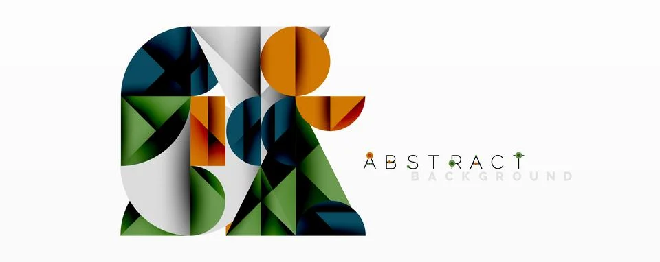 Abstract geometric design with intersecting circles, triangles, squares and Stock Illustration
