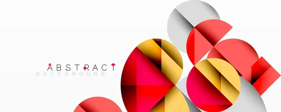 Abstract geometric design with intersecting circles, triangles, squares and Stock Illustration