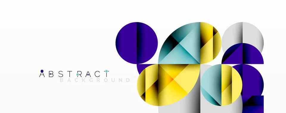 Abstract geometric design with intersecting circles, triangles, squares and Stock Illustration