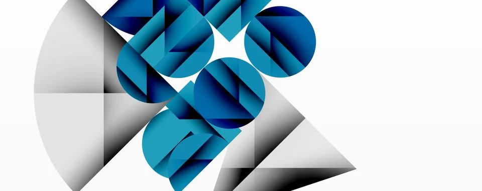 Abstract geometric design with intersecting circles, triangles, squares and Stock Illustration
