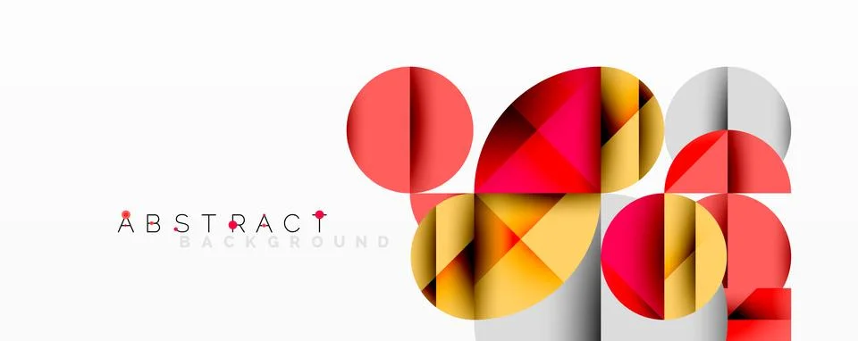Abstract geometric design with intersecting circles, triangles, squares and Stock Illustration